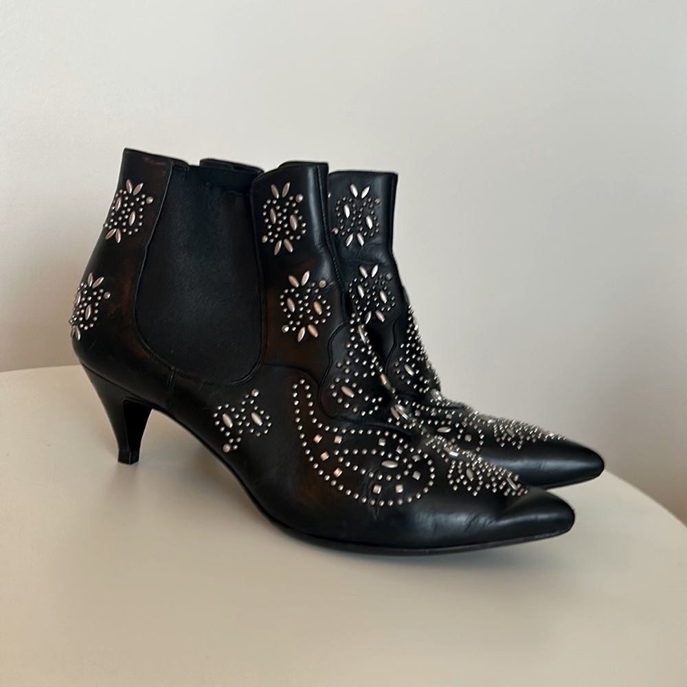 Yves Saint Laurent Paris black studded kitten heel booties